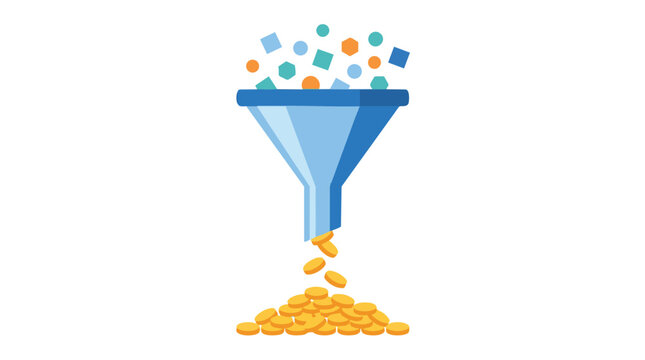 Business sales funnel converting data into gold coins