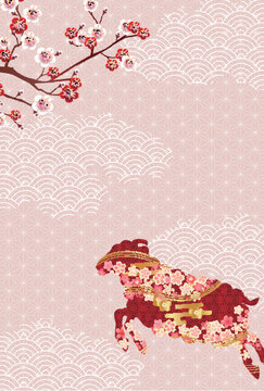 桜と伝統紋様をあしらった上品な和風のグリーティングカード