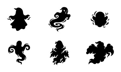 Obraz premium Spooky Ghost Icons, Halloween Spirit Silhouettes, Ethereal Apparition Vector Set