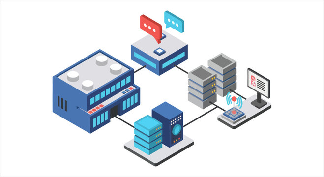 Modern Network Server Data Center Technology Illustration.