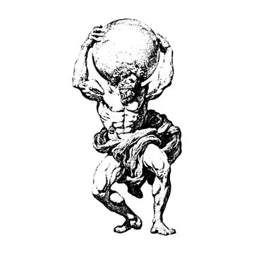 Vintage engraving of the mythical titan atlas holding up the celestial sphere with mythology engraving illustration strength ornament decorative renaissance character mythical classical