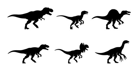 Dinosaur Silhouettes Collection: Prehistoric Reptile Icons, Jurassic Era Vector Graphics, Ancient Creature Set © Priyo