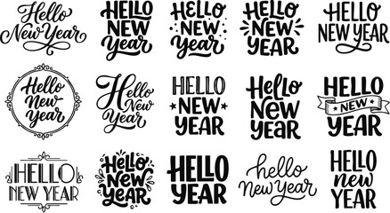 Obraz premium Collection of hello new year celebration typography designs in various artistic styles with typography design typography lettering celebration greeting collection