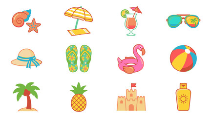 Fototapeta premium Collection of colorful summer and beach themed icons.