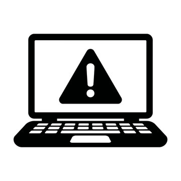 Laptop computer with error warning symbol on screen
