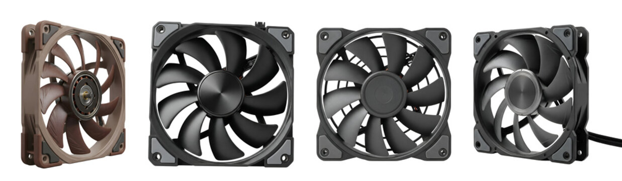 Four computer cooling fans on transparent background