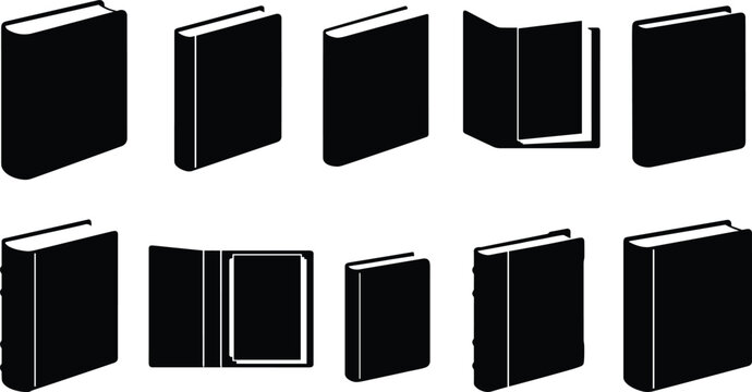 Book Silhouette Vector Set Collection with Various Angles and Open Closed Positions