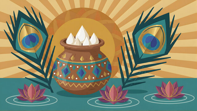 Krishna Janmashtami Butter Pot - Dahi Handi Festival Vector Illustration