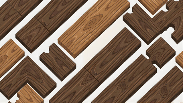 Isometric Wooden Joinery Blocks And Planks - Timber Woodworking Joints Vector