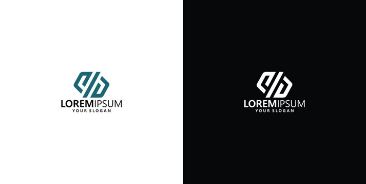 Modern geometric hexagon logo design template with abstract initials on black and white background