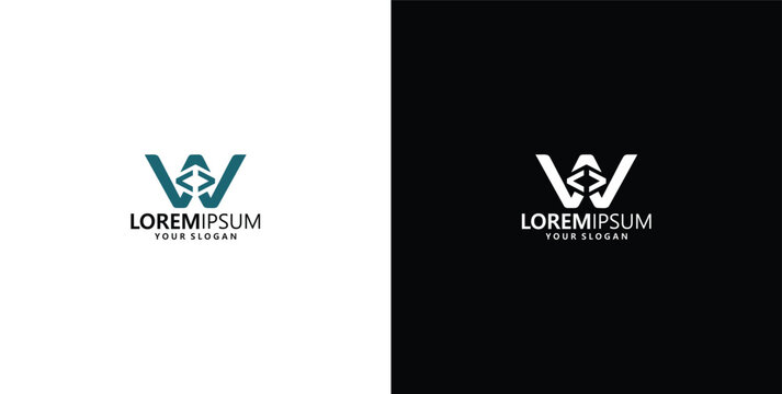 Minimalist letter W logo design featuring integrated coding brackets for software development and web programming branding