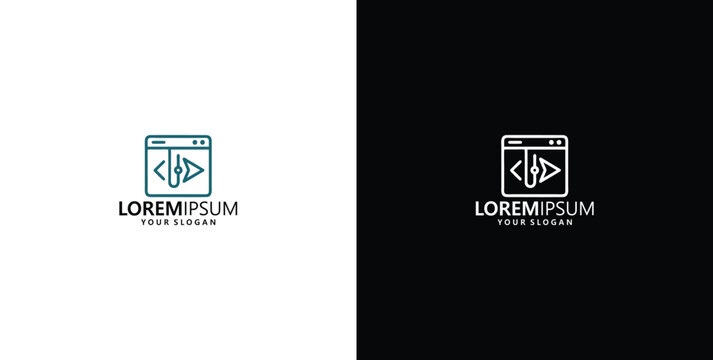 Modern Web Development and Coding Logo Design with Browser Window and Code Bracket Symbol for Software Company
