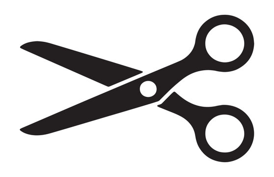 Single black scissor cutting symbol with transparent background for design.