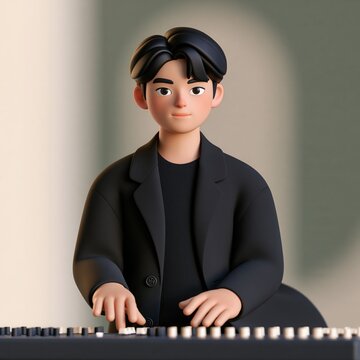 Music producer in black jacket operates an audio mixing console in a modern studio.