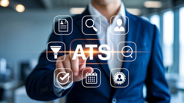 Applicant tracking system concept with business professional and digital recruitment icons