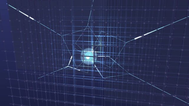 Cryptographic lattice grid glowing over dark background seamless loop