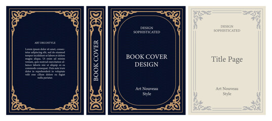 Obraz premium Classic vintage book cover, title page, spine design with Art Deco, Baroque, Art Nouveau and Victorian ornaments. Elegant decorative frame, retro style for publications, posters and artistic layouts.