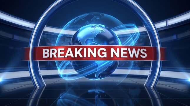 Breaking News Globe with Blue Digital World Background
