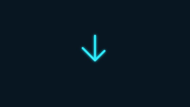 Glowing Neon Blue Arrow Symbol Pointing Downward for Digital Interface Navigation and User Experience Design Elements
