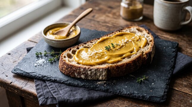 Golden Algae Based Butter Spread on Sourdough Bread