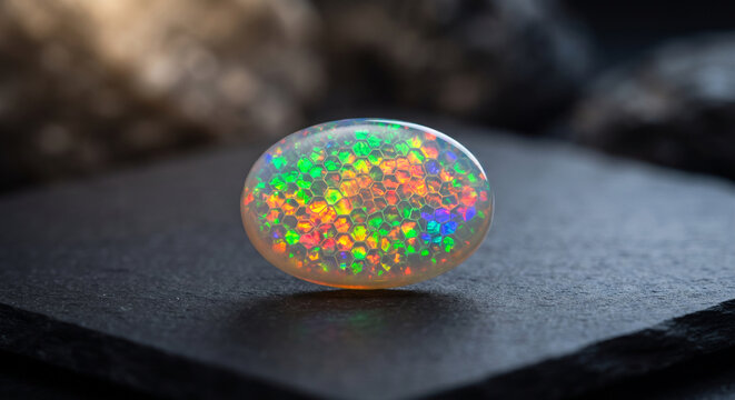 Macro of Natural Ethiopian Welo Fire Opal with Honeycomb Pattern