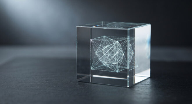 Optic Crystal Block with Laser-Engraved 3D Point Cloud Hypercube
