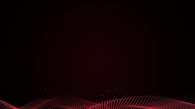 Abstract red dot wave pattern flowing on a dark black background for digital technology and science concepts 4k Motion Video