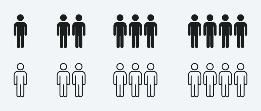 People icons collection with solid and outline human figures for user interface design