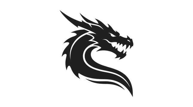 Fierce black dragon head silhouette logo illustration featuring sharp spikes and aggressive wide open jaw