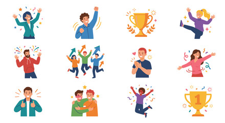 Obraz premium Collection of diverse people celebrating success and achievements with joy.
