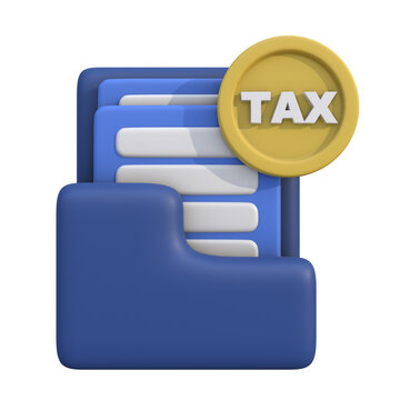 3D tax folder icon with documents and golden coin for finance accounting and business report