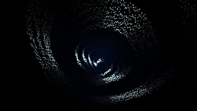 Abstract tunnel of bright glowing white particles forming a circular vortex shape in deep dark space with a sense of infinite movement and futuristic digital light energy 4k Motion Video