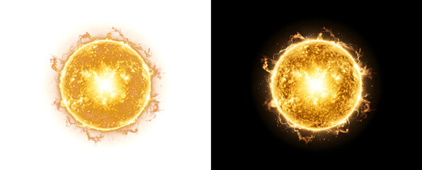 Burning sun sphere with radiating solar flare corona and blazing surface texture perfect for astronomy designs including PNG, Transparent and Black Background Versions © Crafter