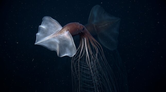 Three-quarter scientific view revealing the depth and unusual proportions of the bigfin squid.