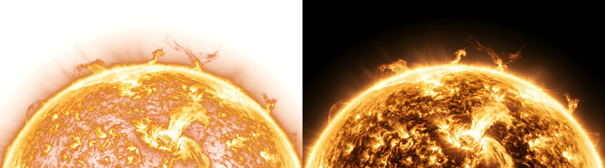 Detailed sun surface with glowing solar flare plasma eruptions perfect for astronomy designs including PNG, Transparent and Black Background Versions © Crafter