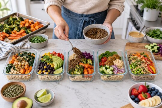 Colorful Plant Based Weekday Meal Prep