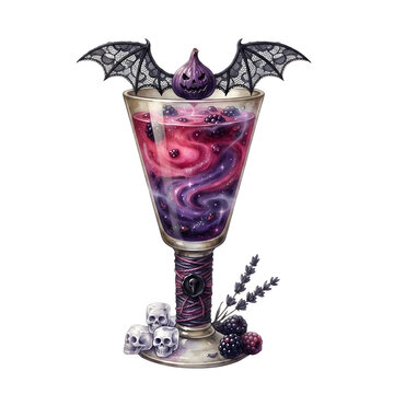 fancy halloween cocktail, halloween berry cocktail, Halloween cocktail watercolor set with spooky drinks and decorations, party beverage collection for autumn and holiday design
