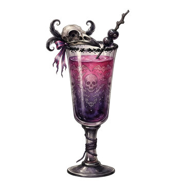 fancy halloween cocktail, halloween berry cocktail, Halloween cocktail watercolor set with spooky drinks and decorations, party beverage collection for autumn and holiday design
