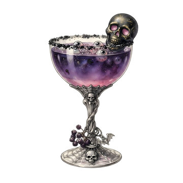 fancy halloween cocktail, halloween berry cocktail, Halloween cocktail watercolor set with spooky drinks and decorations, party beverage collection for autumn and holiday design
