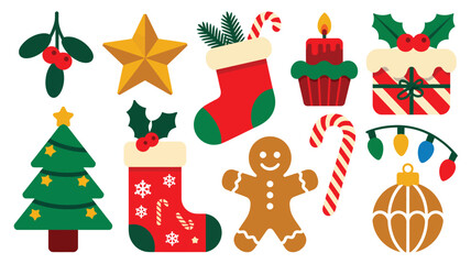 Fototapeta premium Set of cute cartoon christmas icons, vector illustration