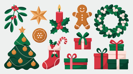 Fototapeta premium Set of cute christmas elements, vector illustration
