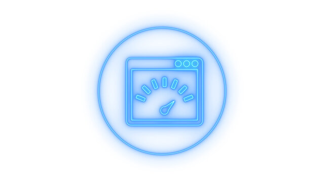 Colorfull neon web browser speed test icon with speedometer indicator dial representing fast internet performance isolated on transparent background
