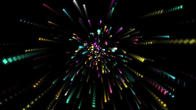 Colorful light streaks exploding from the center creating a dynamic motion blur effect on a dark background representing speed and digital energy in abstract space 4k Motion Video