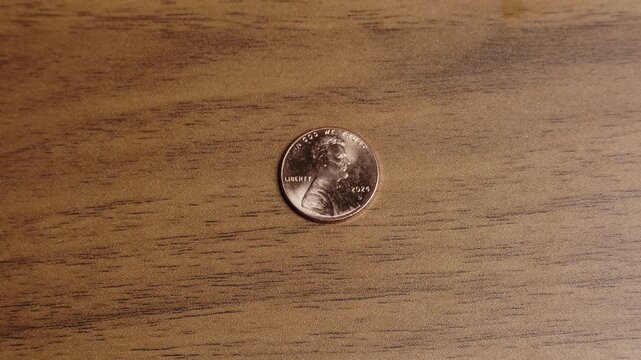 One Cent US Dollar Coin. Close up of USA, American currency. Front side of the One Cent US Dollar Coin