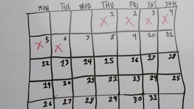 imelapse of a Whiteboard Calendar Being Checked Off Day by Day as Each Daily Task Is Completed, Daily Planning and Scheduling, Time Management, Productivity, Organization, Goal Tracking, Work Planning