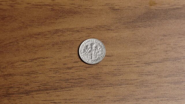 One Dime US Dollar Coin. Close up of USA, American currency. Back side of the One Dime US Dollar Coin