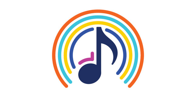 Vibrant musical note icon featuring concentric colorful rings on a clean and simple white background design