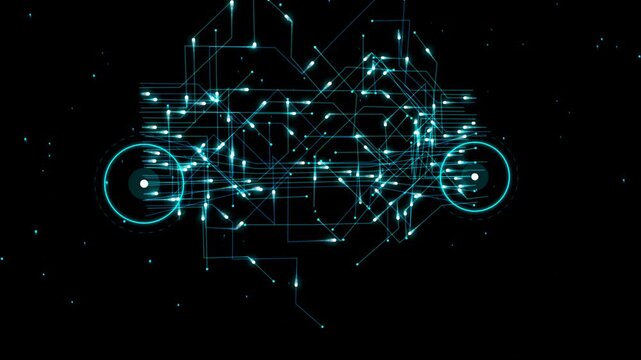 Abstract digital brain concept with glowing blue lines and data particles moving on a dark background representing artificial intelligence and modern network technology 4k Motion Video