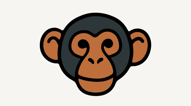 Stylized graphic icon of a cute chimpanzee monkey face on a light background for wildlife and jungle themes