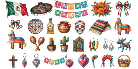 Fototapeta premium Mexican Culture and Independence Day Decorative Elements Collection